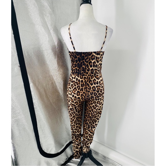 Leopard Print Animal Print Sleeveless V-Neck Bodycon Jumpsuit Playsuit - Picture 14 of 16